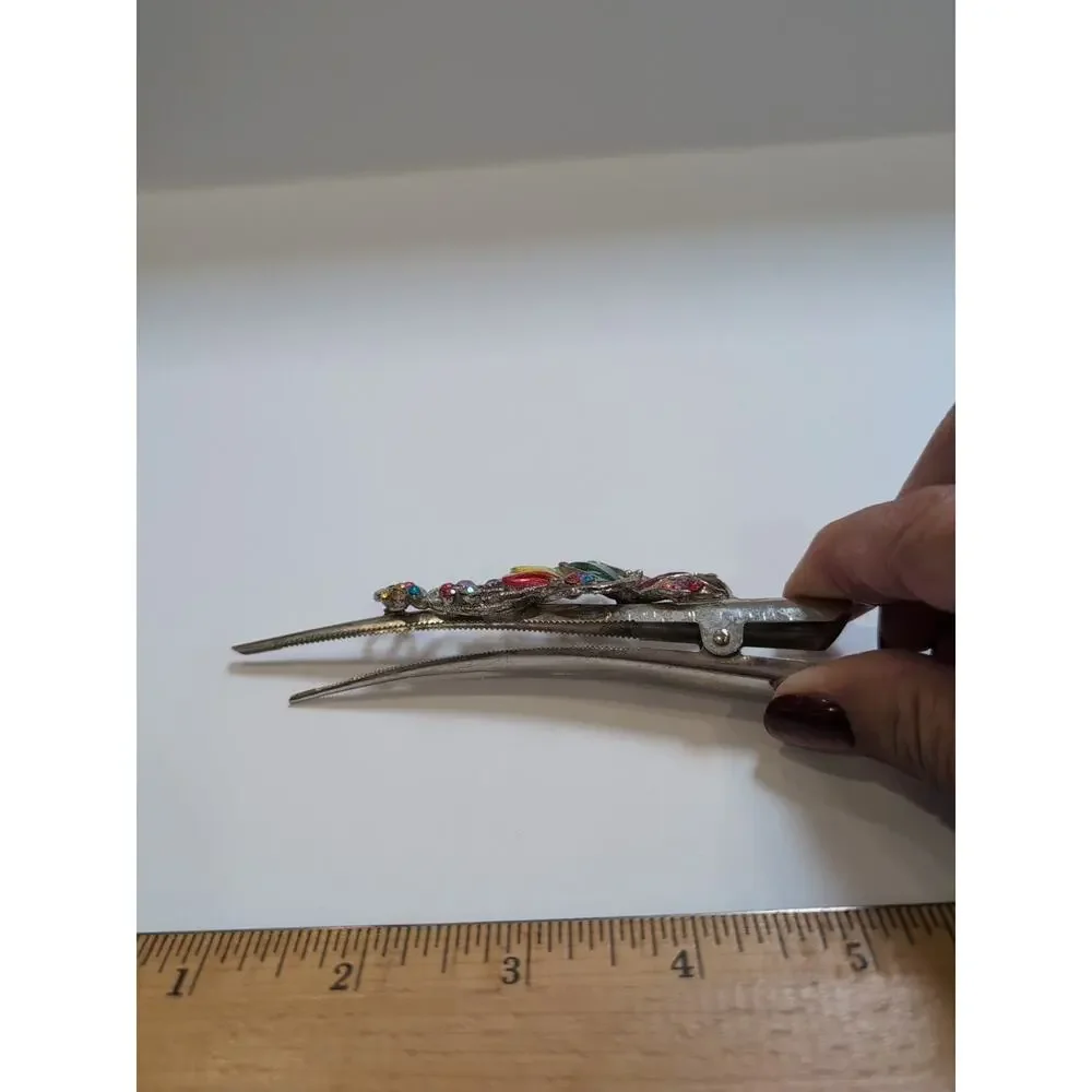 Vintage Silver & Purple‎ Color Stones Butterfly Hair Clip Barrette Long Clamp